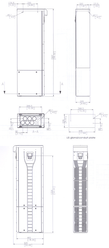 Dimensions: ACS550-02 NEMA 1 R7 Frame Size