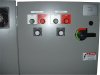 Operator devices mounted on drive cabinet door for American Chiller dual AC drive.