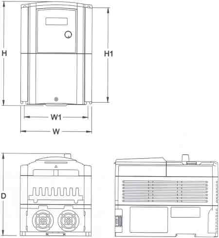 Saftronics - CV10 - Compact Vector AC Drive - Dimensions Frame 2 - IP20 (Open Chassis)